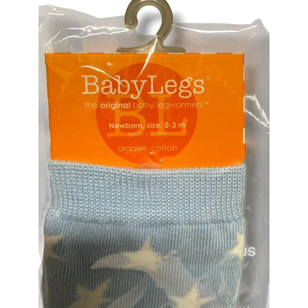 BabyLegs Newborn Organic Cotton Leg Warmers Blue White Stars Super Star 0-3 mo